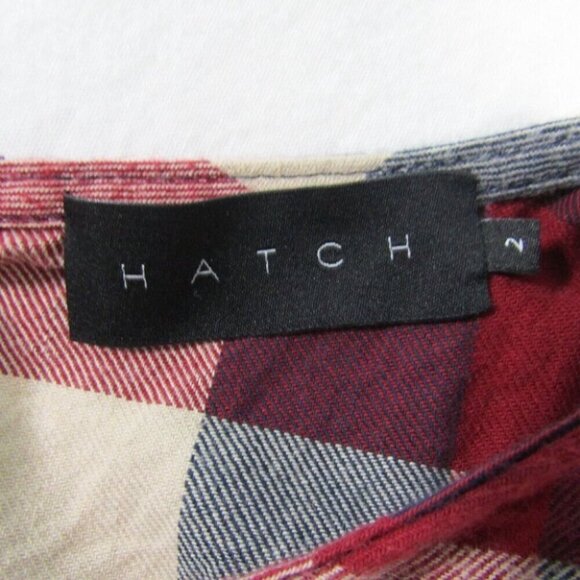 Hatch Maternity Red Navy Plaid Flannel Top Size M 2 Bell 3/4 Sleeves Back Button - Picture 8 of 10
